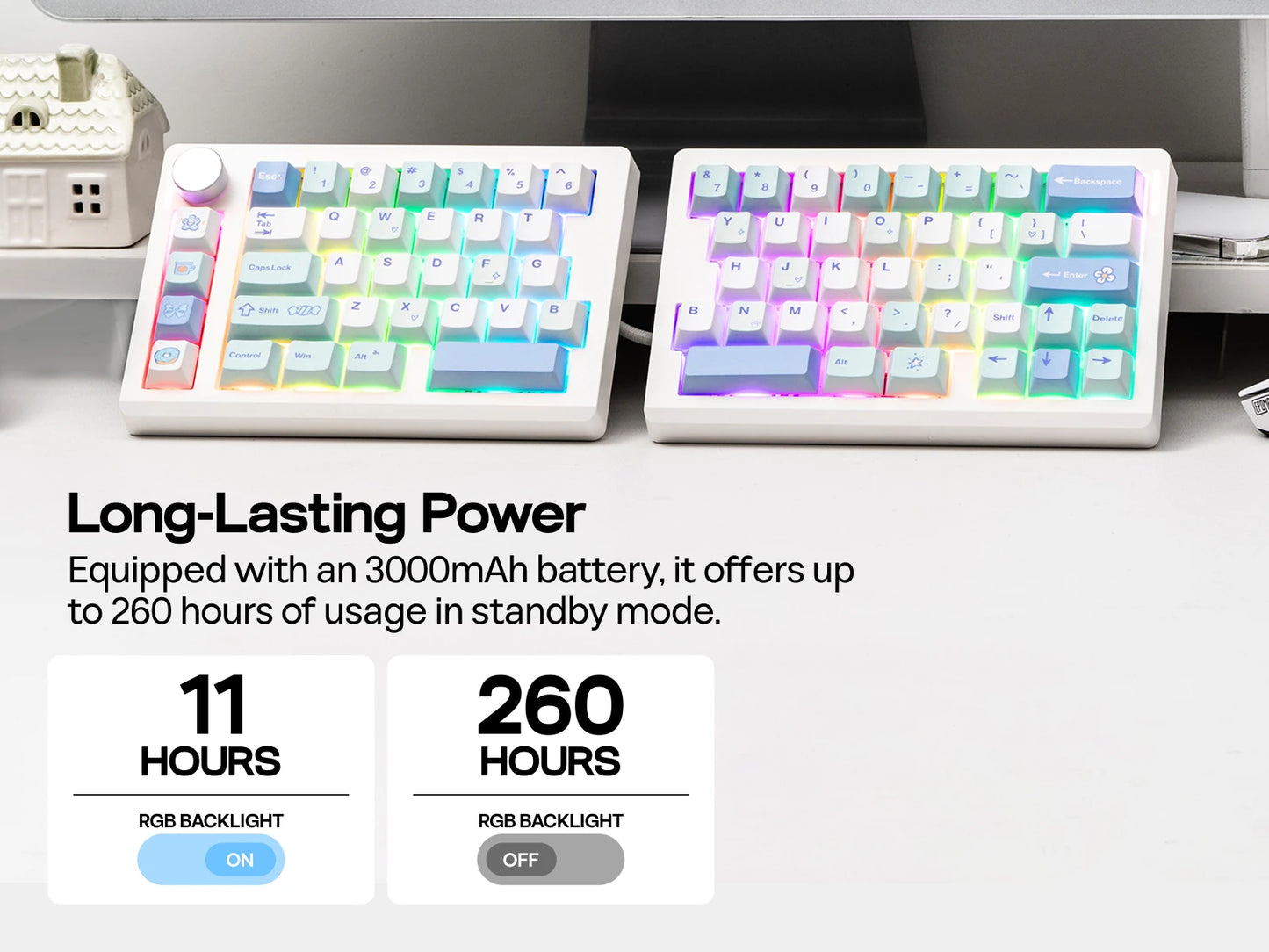 EPOMAKER Split70 QMK/VIA 70% Split Layout Hot-Swap Wired/BT/2.4Ghz Wireless Mechanical Gaming Keyboard with Programmable Knob