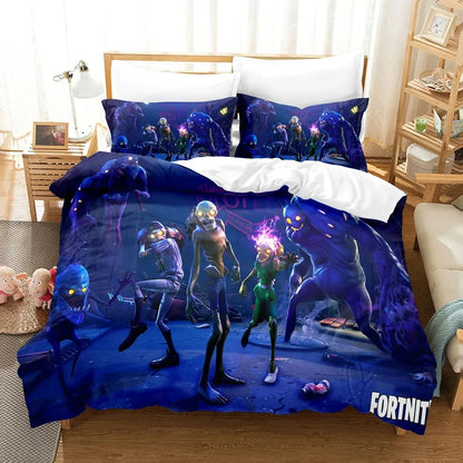 F-Fortnite 3PCS Bedding Set Battle Royale Kids Duvet Cover Quilt Pillowcase Double Size Victory Game Bedroom Linen Decoration