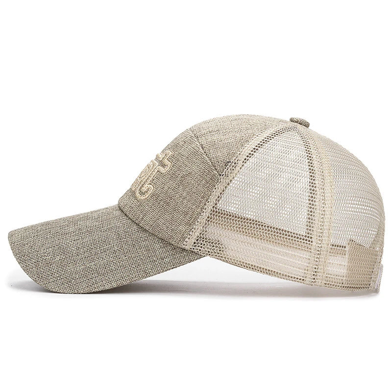 New Fashion Outdoor Sport Baseball Cap Casual Snapback Hats linen mesh fabric embroidery Suitable for spring  summer and autumn