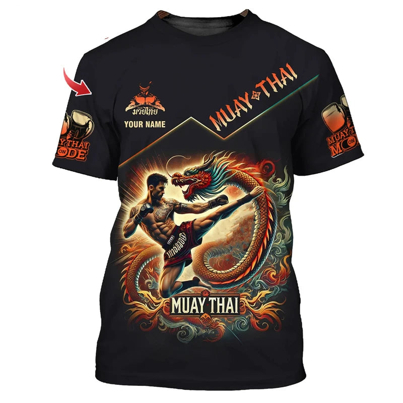 Cool New Muay Thai Graphic T-shirt For Men 3d Print Tiger Dragon Graphic Personality Custom Name T Shirt Summer Gym Fitness Tee