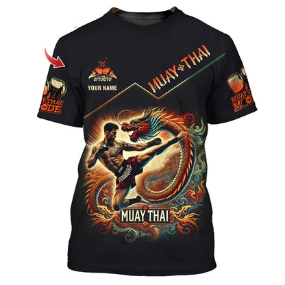 Cool New Muay Thai Graphic T-shirt For Men 3d Print Tiger Dragon Graphic Personality Custom Name T Shirt Summer Gym Fitness Tee