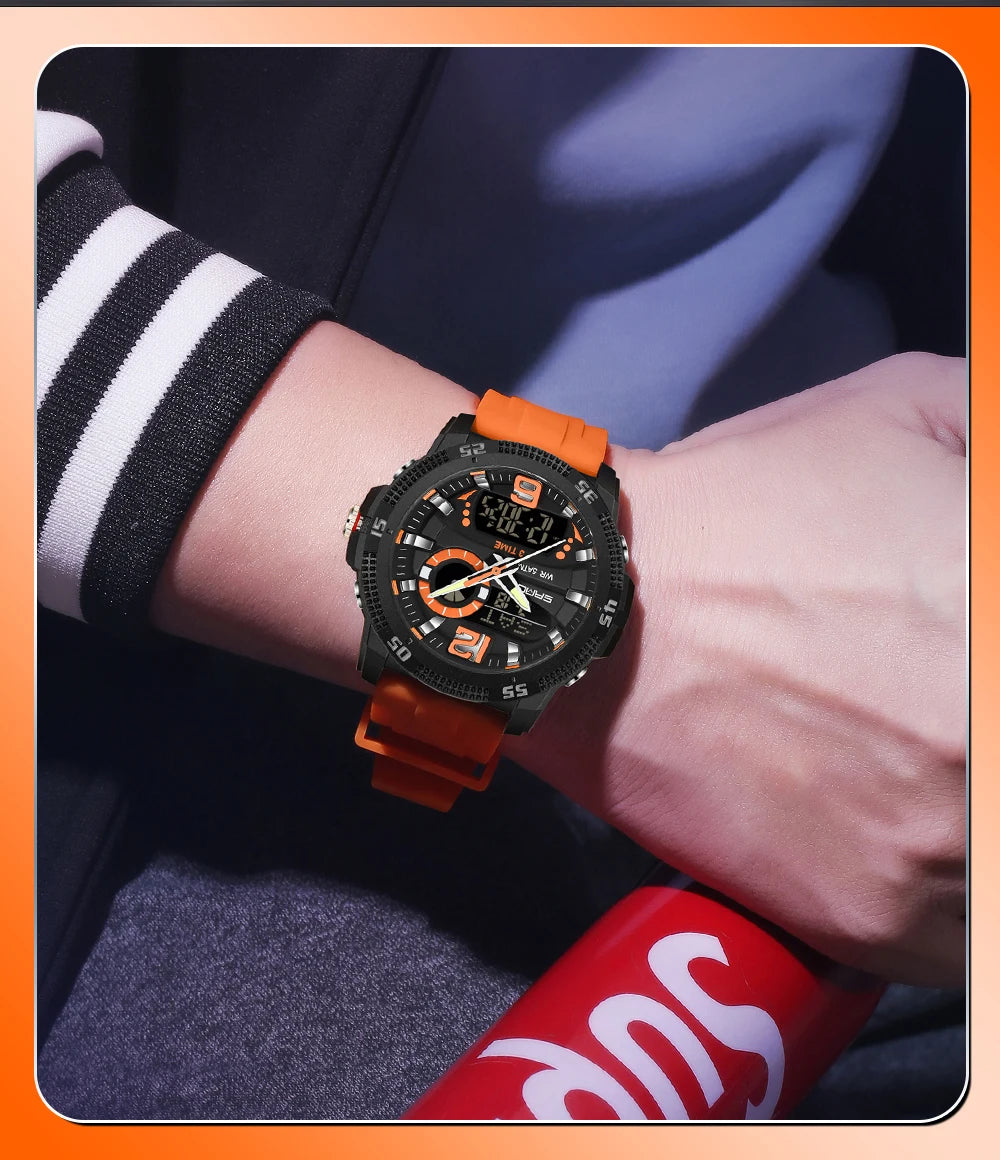 Montres de luxe pour homme SANDA Fashion : montre-bracelet à quartz analogique et numérique, style sportif, décontractée, étanche, avec chronographe en silice
