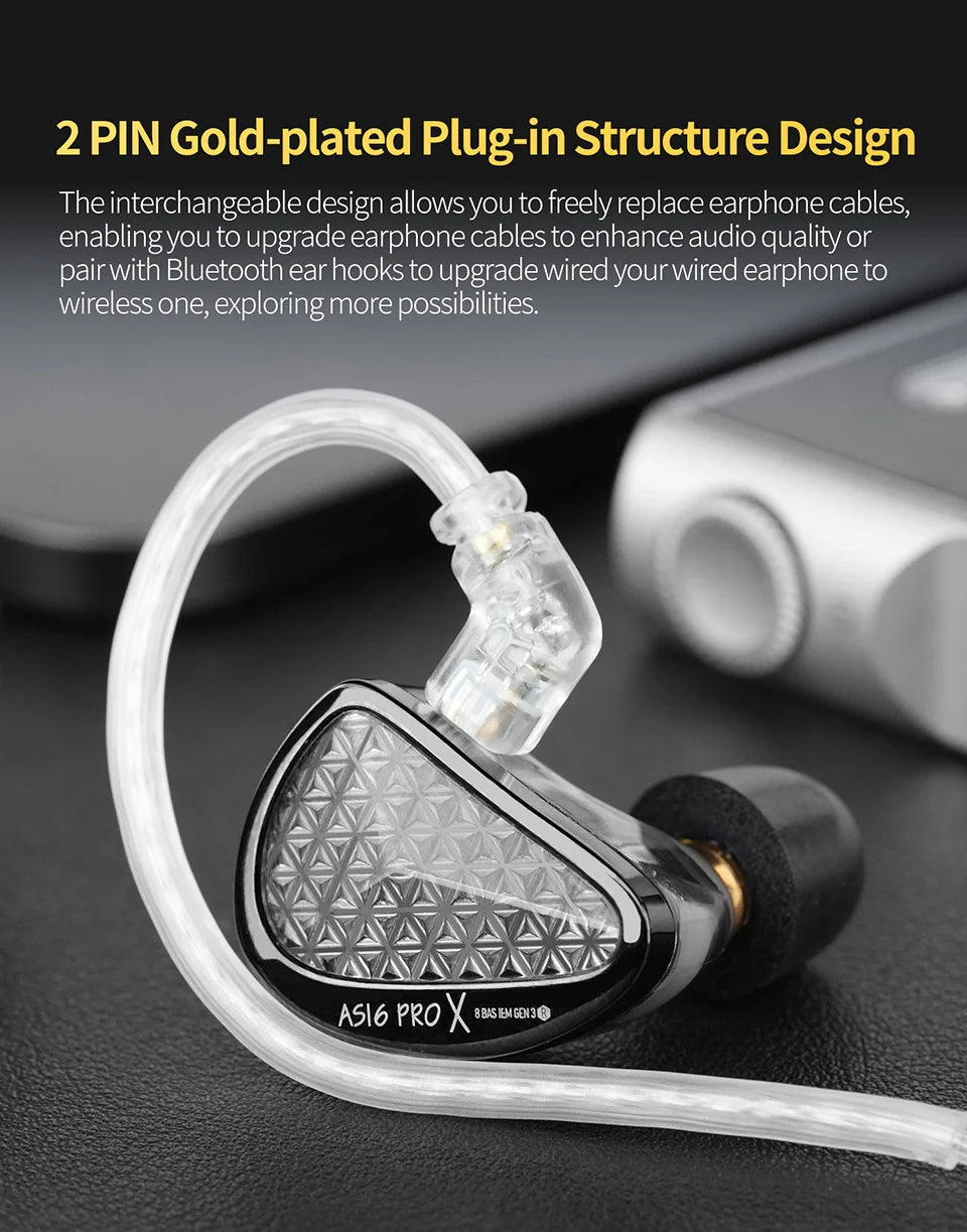 KZ AS16 PRO X in Ear Earphone 8 Balanced Armature Headset Three-Channel Acoustic Duct Structure HiFi Headphones ZSX ZAR ZS10PROX