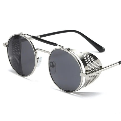 2023 Steampunk Side Wind Proof Mesh Flip Round Metal Sunglasses