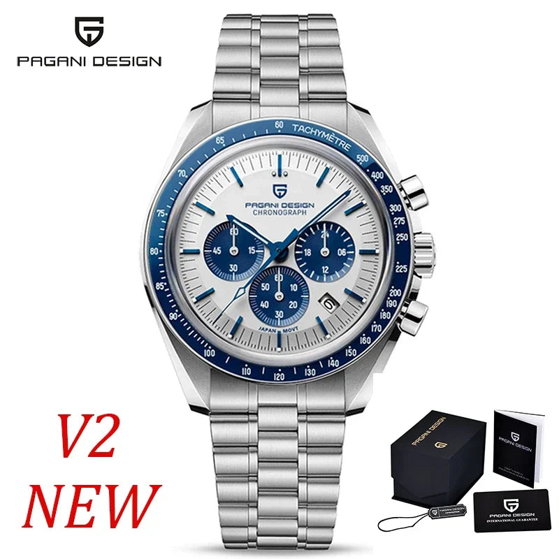Orologio da uomo PAGANI DESIGN «New Moon» – Orologio al quarzo di lusso, cronografo, vetro zaffiro con trattamento antiriflesso, lunetta in ceramica, lancette luminescenti
