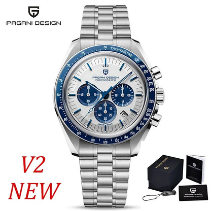 Orologio da uomo PAGANI DESIGN «New Moon» – Orologio al quarzo di lusso, cronografo, vetro zaffiro con trattamento antiriflesso, lunetta in ceramica, lancette luminescenti