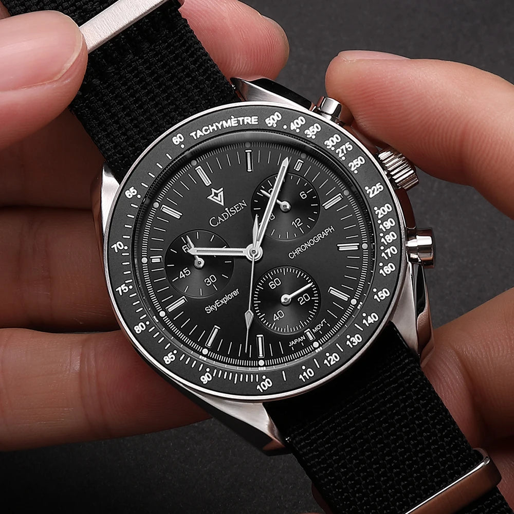 CADISEN Neue Herrenuhren Luxuriöse Quarz-Armbanduhr für Herren Saphirglas mit AR-Beschichtung Canvas VK68 Speed Chronograph Automatik