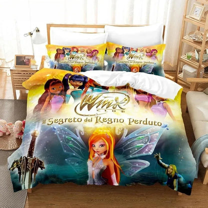 Anime W-Winx Clubs Duvet Cover Pillowcase Bedding Set Adult Boy Girl Bedroom Decoration Children Gift Single Double Large Size