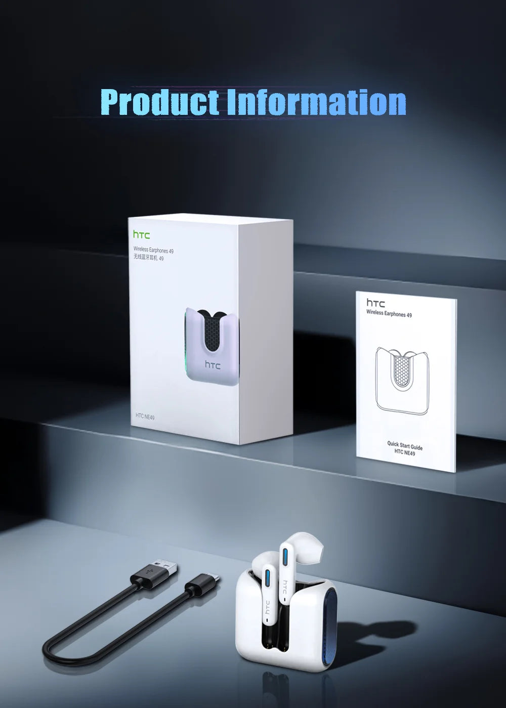 Auriculares Bluetooth HTC NE49 6.0 True Wireless Earbuds Gaming HiFi Deep Bass Lightweight Cool Design IPX5 Waterproof Choice