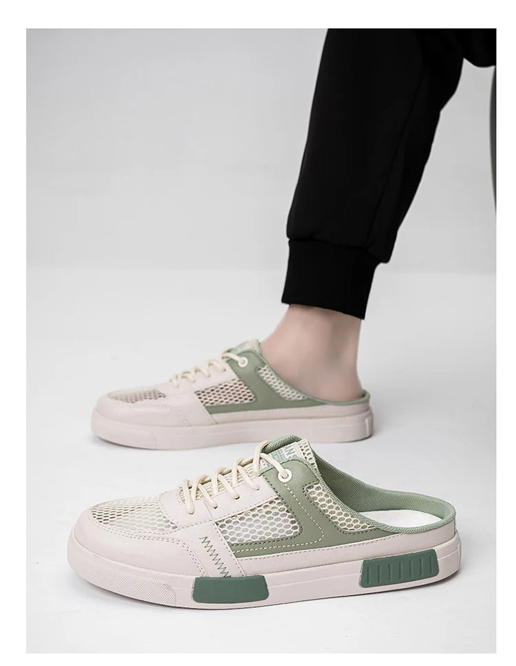 Sandales super taille 2025, nouvelles pantoufles d'été en maille perforée pour hommes, chaussures de sports et de loisirs de plein air respirantes, demi-pantoufles