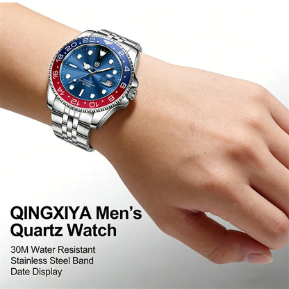 QINGXIYA Montres de luxe à quartz pour homme en acier inoxydable, étanches, avec date luminescente, montre-bracelet pour homme, reloj hombre