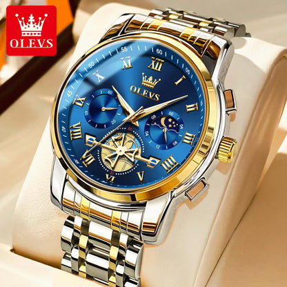 Orologio da uomo OLEVS 2859 – Modello classico e lussuoso con numeri romani, multifunzione, impermeabile, quadrante luminescente, movimento al quarzo di alta qualità.