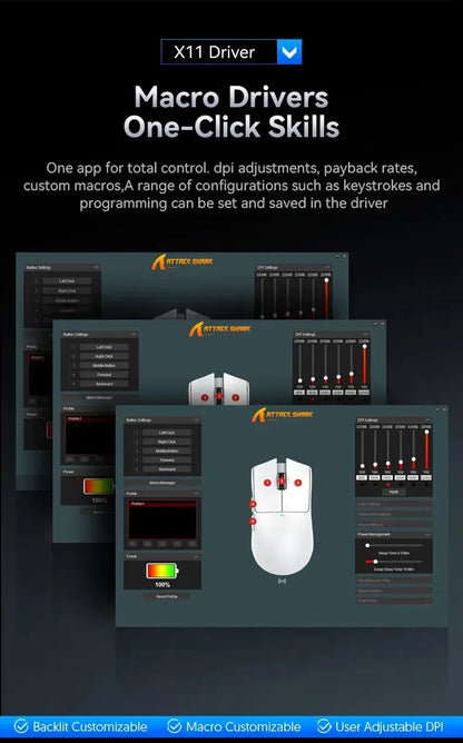 ATTACK SHARK X11SE Ultra-Light Wireless Gaming Mouse,20Million cycles life,PAW3311 Gaming,22KDPI,400IPS,40G,1KHz,65 Hours,30mAH