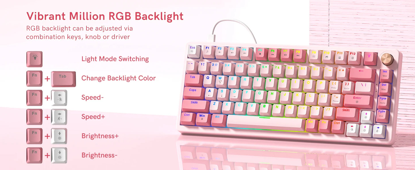 Womier VK75 Wired Mechanical Keyboard Retro Pink Custom Hot-swappable Keyboard for PC Computer Laptop