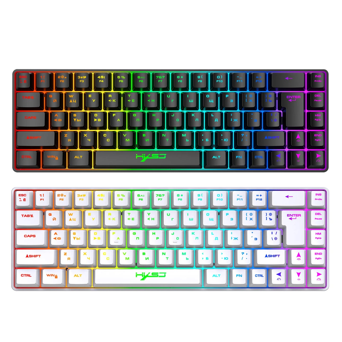 68-Key Russian English Mechanical Gaming Keyboard Dual Language Keyboard RGB Backlit Gaming Mechanical Keyboard for Gaming