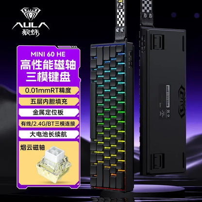 AULA Mini60 HE Magnetic Switch Keyboard RGB Tri Mode Wireless Mechanical Keyboard 8000Hz 0.01mmRT Gaming Keyboard Gamer Gifts