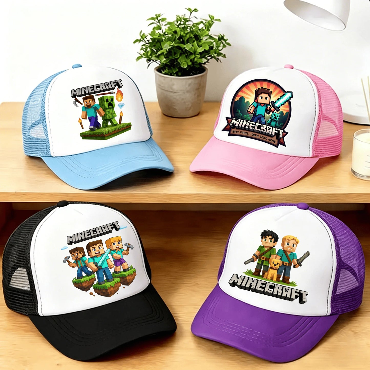 Minecraft Baseball Caps MC Pixel Game Character Print Peaked Adjustable Cartoon Sun Hat Summer Outdoor Mesh Casual Caps Gifts