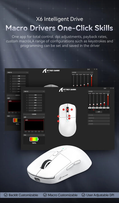 X6 Attack Shark Mouse RGB Touch Magnetic Charging Base Tri-Mode Connection Macro Pro Gaming Mouse