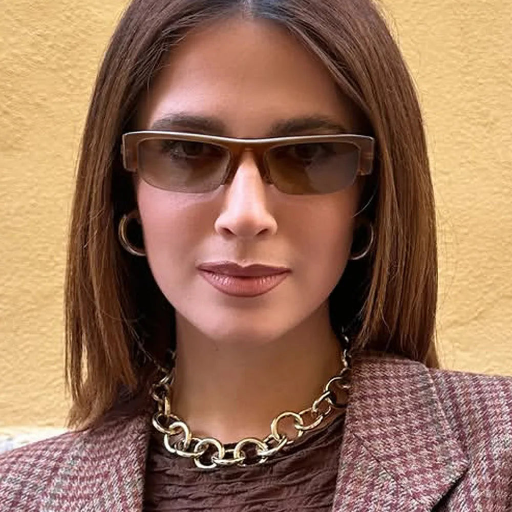 Vintage-Sonnenbrille mit kleinem, rechteckigem Halbrahmen in Schwarz, Leopardenmuster und Farbverlauf – trendige Damen-Sonnenbrille zum Autofahren