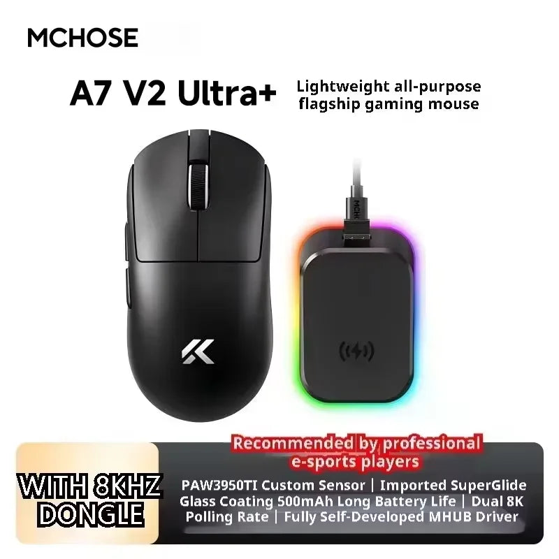 MCHOSE A7 V2 Ultra Wireless Gaming Mouse Pixart3950Ti Flagship Sensor Super 20000FPS for Accurate Tracking Support Web Driver