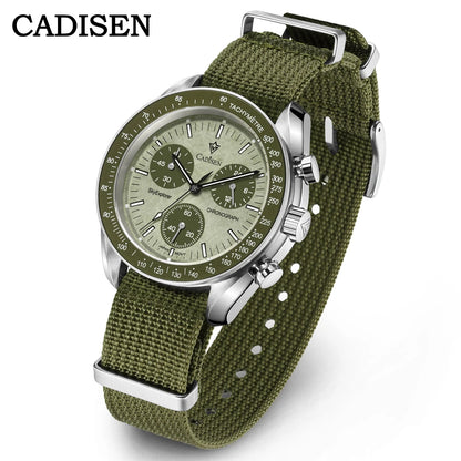CADISEN Neue Herrenuhren Luxuriöse Quarz-Armbanduhr für Herren Saphirglas mit AR-Beschichtung Canvas VK68 Speed Chronograph Automatik