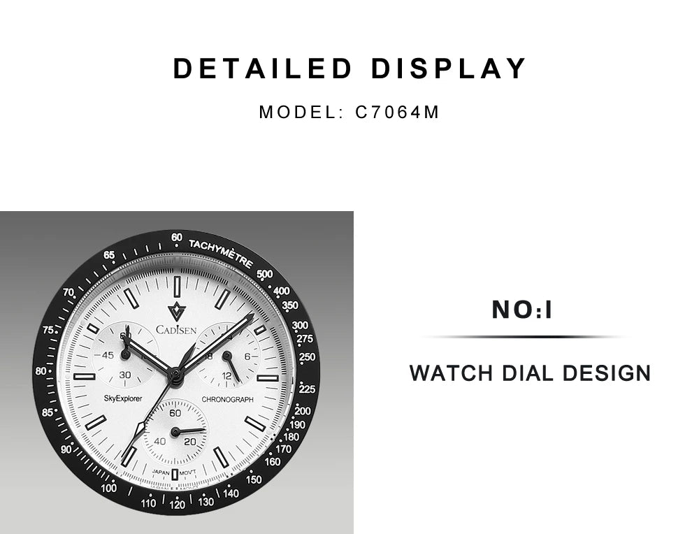 CADISEN Neue Herrenuhren Luxuriöse Quarz-Armbanduhr für Herren Saphirglas mit AR-Beschichtung Canvas VK68 Speed Chronograph Automatik