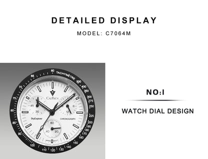 CADISEN Neue Herrenuhren Luxuriöse Quarz-Armbanduhr für Herren Saphirglas mit AR-Beschichtung Canvas VK68 Speed Chronograph Automatik