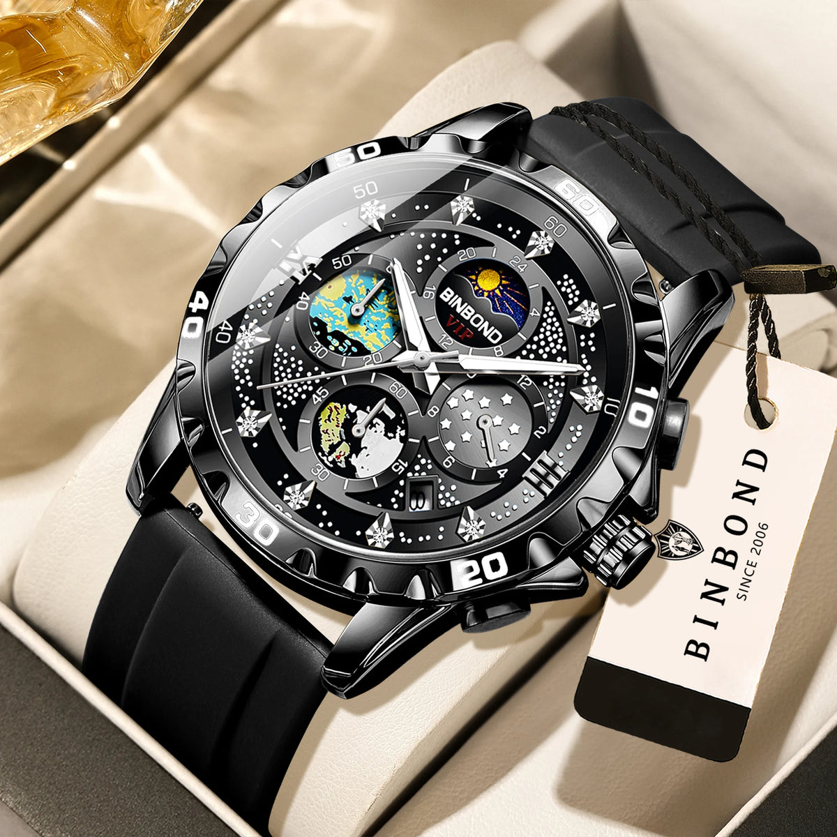 Orologi al quarzo di lusso BINBOND da uomo, luminescenti, impermeabili, cronografo con data automatica, stile business, sportivo e casual