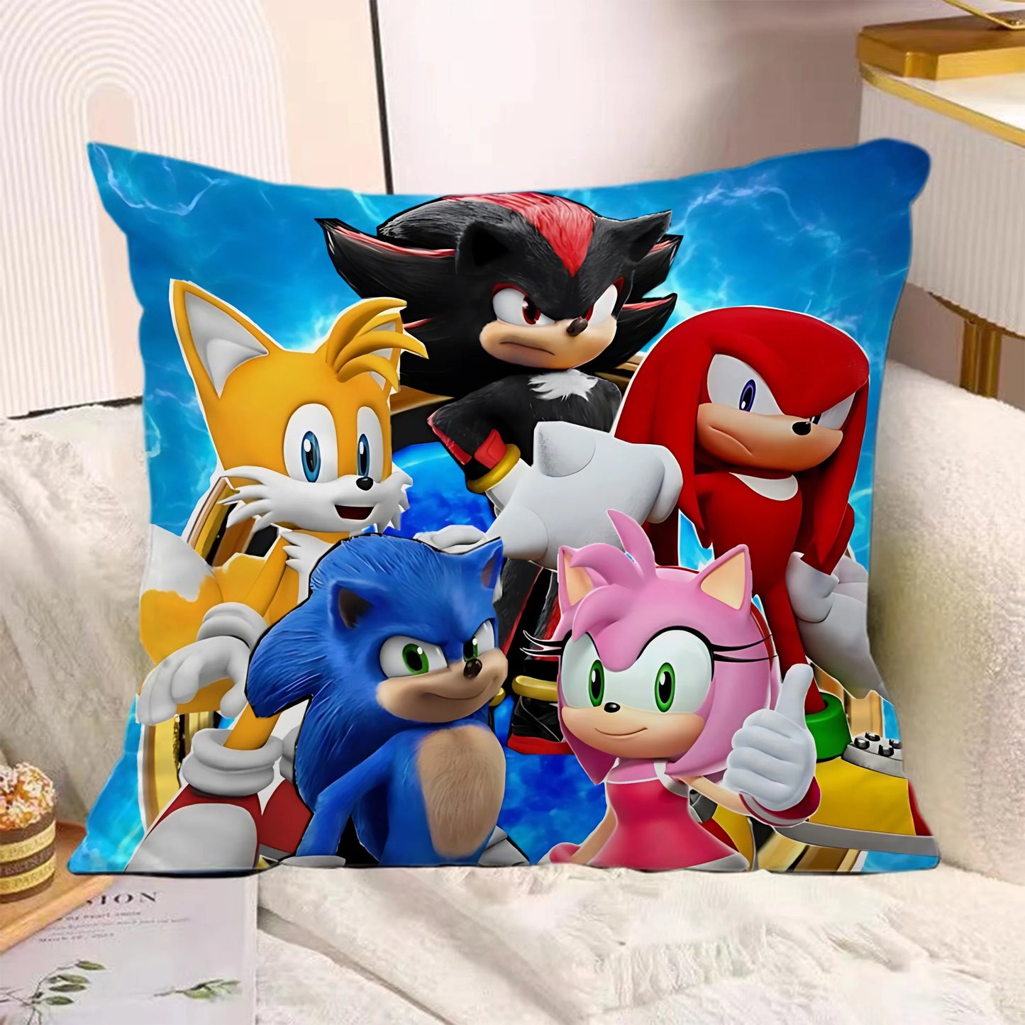 Cartoon Pillow Covers Cartoon Sofa Decorative Home Double-sided Printing Short Plush Cute Cushion S-Sonic The H-Hedgehog Cover