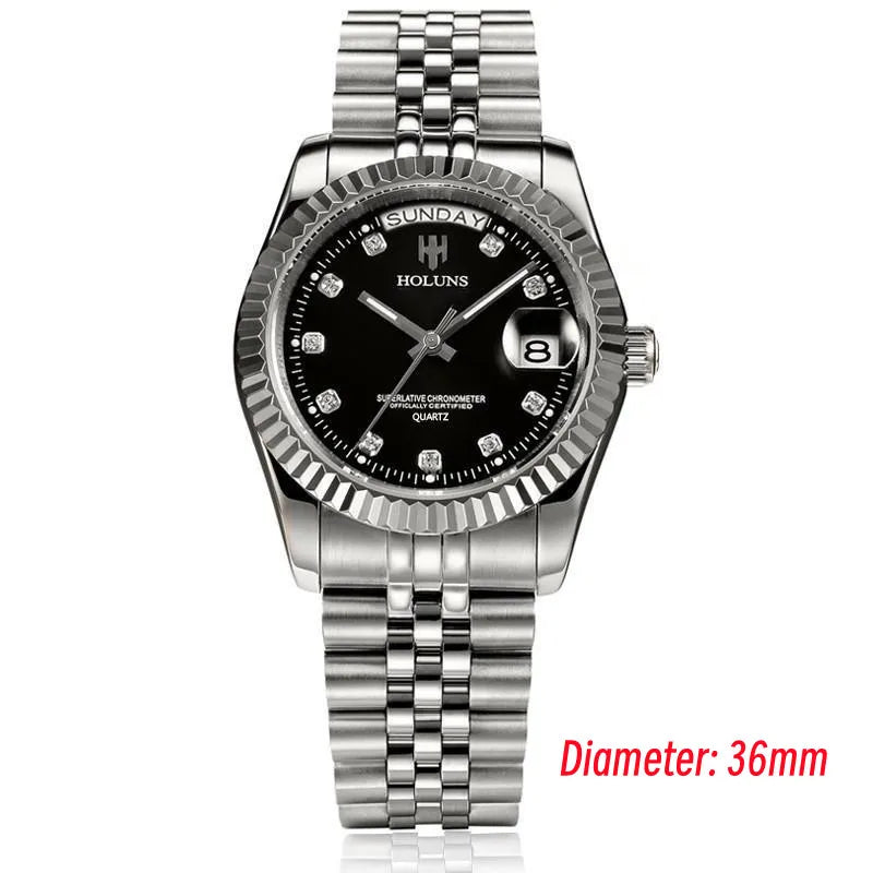Relojes de hombre Holuns Luxury Classic de 36/41 mm en oro, con movimiento de cuarzo MIYOTA de Japón, de acero inoxidable, reloj de pulsera clásico de negocios, resistente al agua