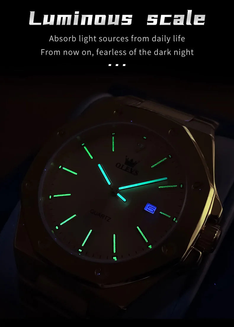 Montres OLEVS pour homme : montre de luxe classique à quartz, argentée et bleue, étanche, en acier inoxydable, luminescente, Reloj Hombre