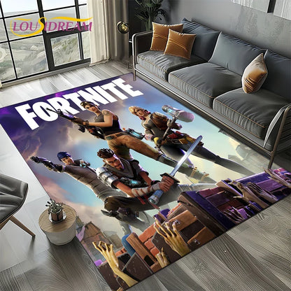 2025 Games 3D F-Fortnite tegneserietæppe til stue, soveværelse, hjem og sofadekoration, skridsikkert gulvtæppe til børns legeområde
