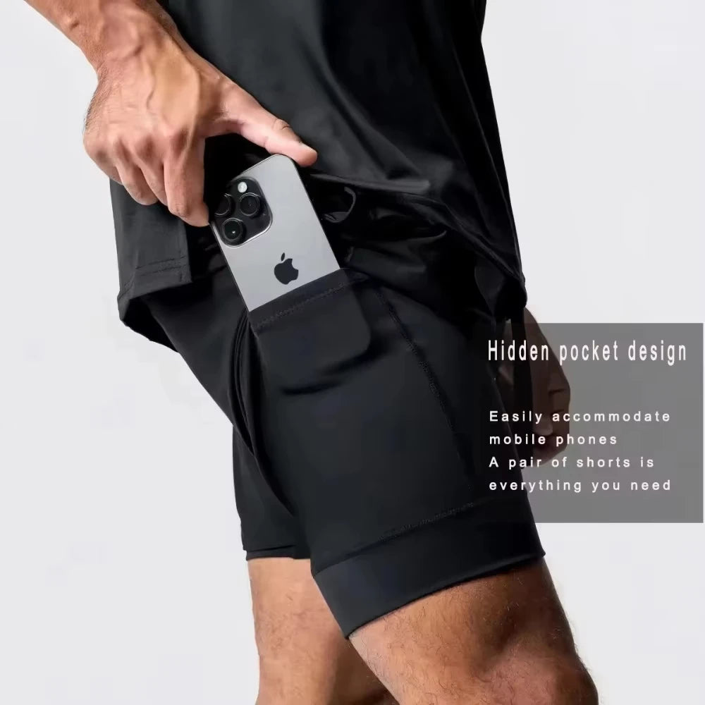 Dragon Ball Men's Double-layer Shorts Son Goku Summer Japanese Anime Fake Two-piece Sports Fitness Quick-drying Shorts, produit gaming premium Fraquane