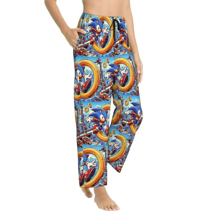 Custom Printed Womens Soniced Pajama Pants Hedgehog Game Sleepwear Sleep Lounge Bottoms with Pockets