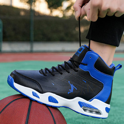 Chaussures de basket-ball montantes pour hommes, amorti à coussin d'air tendance, confortables, antidérapantes, respirantes, absorbant les chocs, pour activités de plein air