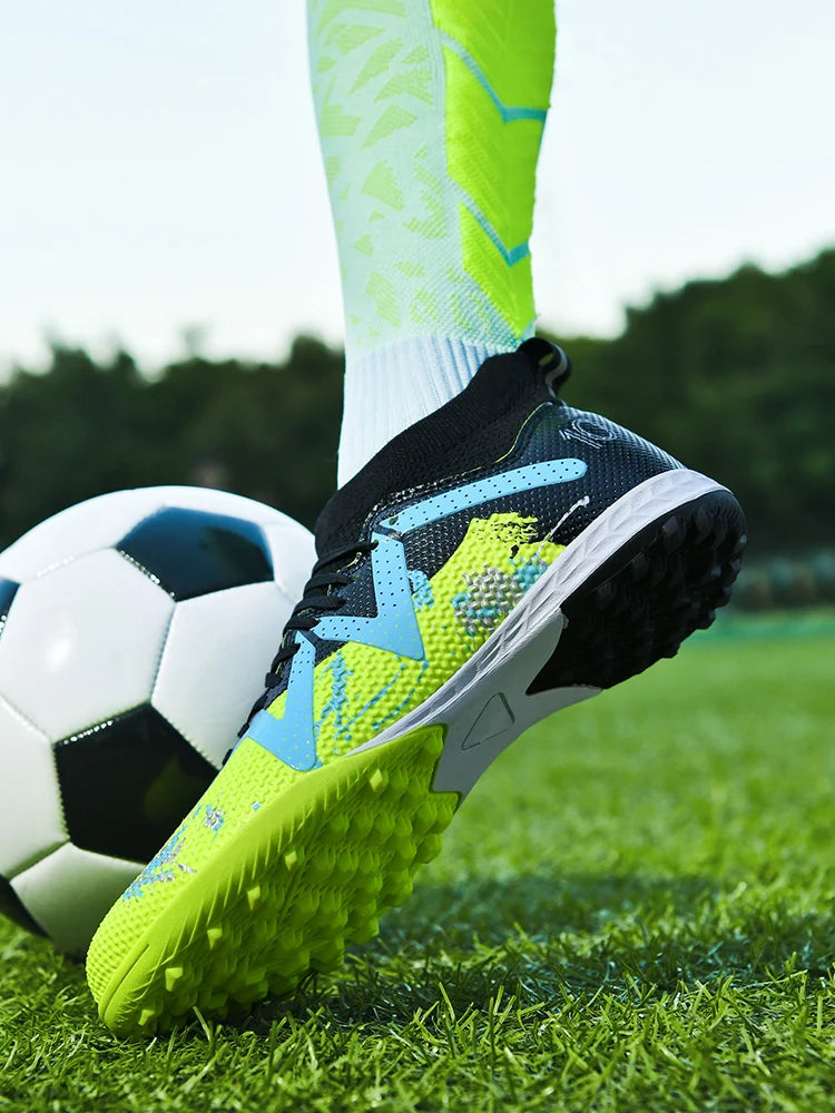 Professional Soccer Shoes TF Broken Nail Teenagers Durable Looking HighTops Training Shoes Adult Outdoors Non Slip FootballShoes