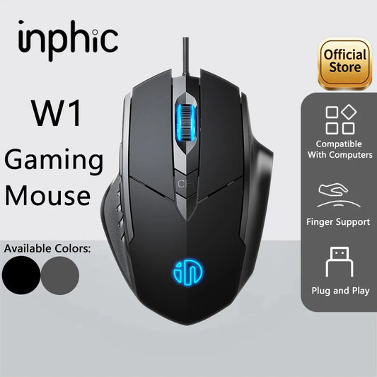 Inphic W1 Wired Gaming Mouse USB Esports Mouse with Adjustable DPI, Programmable Macro Buttons, Silent Click Office & Gaming Mouse