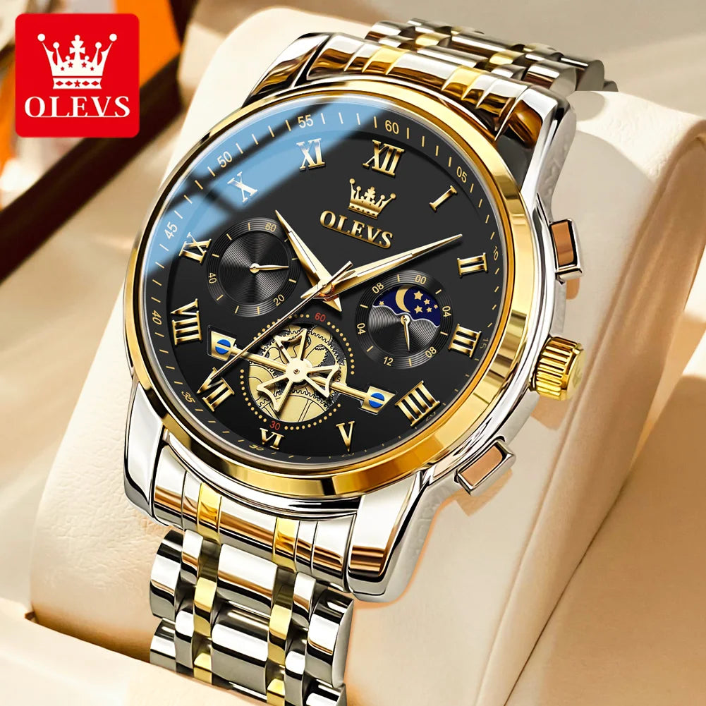Orologio da uomo OLEVS 2859 – Modello classico e lussuoso con numeri romani, multifunzione, impermeabile, quadrante luminescente, movimento al quarzo di alta qualità.