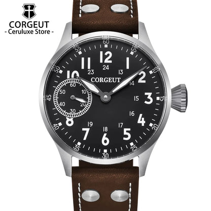 Corgeut Seagull ST3600 17 Jewelry 44mm Mechanical Watch Hand Wound Sapphire waterproof Watch Sports Leather Luxury 6497 Watch