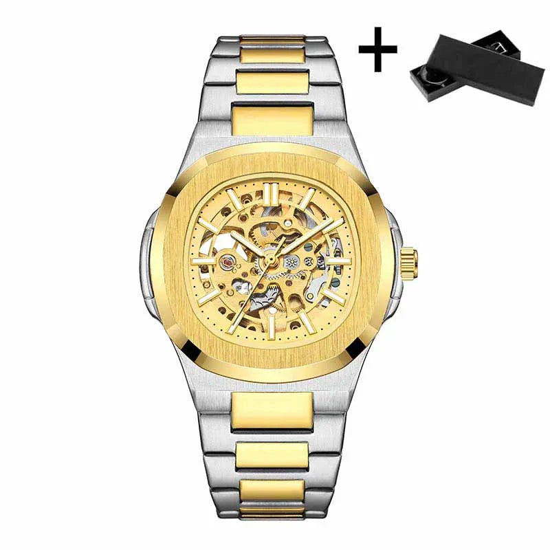 Montres-bracelets mécaniques pour homme à cadran ajouré, design squelette, montre de luxe entièrement automatique pour homme, relogio