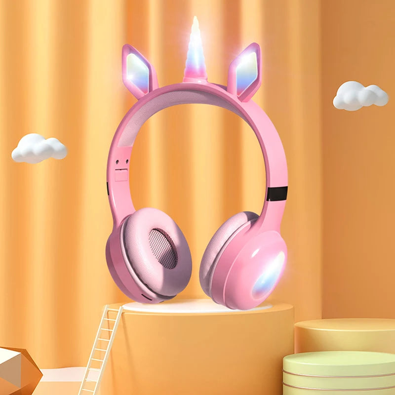 Glow Unicorn Headphones | Bunny Ear Bluetooth Headset with  Mic & TF Slot | Wireless Over-Ear LED