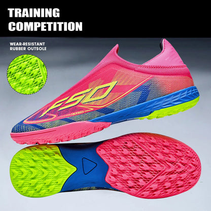 Professional TF Soccer Boots Unisex Youth Adult PU Fabric Upper Rubber Sole Non-Slip Training Cleats