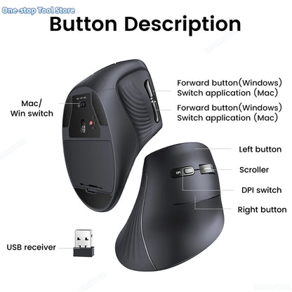 Mouse Wireless Bluetooth5.0 2.4G Ergonomic 4000DPI 6 Mute Buttons for MacBook Tablet Laptops Computer PC Mice