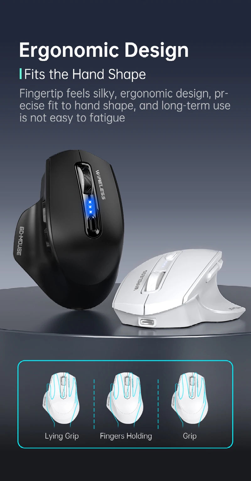 Wireless Tri-Mode Gaming Mouse 2.4G Dual Receiver Bluetooth With Battery Level Display Portable Universal Office Mouse