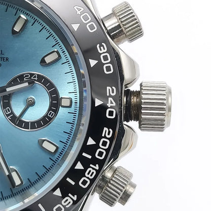 Zegarek kwarcowy dla mężczyzn 39 mm – luksusowy chronograf, modny, z szafirowym szkiełkiem, stylowy, sportowy, z bransoletą ze stali nierdzewnej