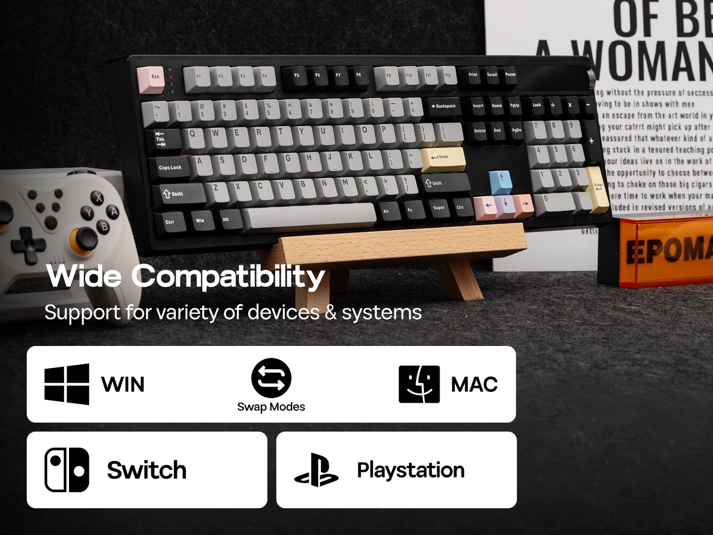 Teclado mecánico EPOMAKER TH108 PRO 100% de tamaño completo, hot-swap, con cable/BT/inalámbrico 2.4Ghz, pantalla y perilla, batería de 10000mAh