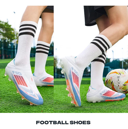 Men Football Boots Futsal Ultralight Soccer Shoes Training TF Match Long Spikes Breathable Indoor Sneakers Cleats Drop Shipping