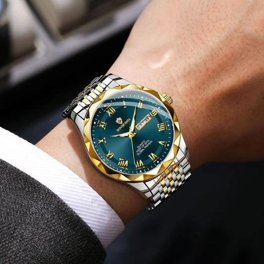Luxus-Quarz-Armbanduhr der Marke BINBOND Original für Herren, leuchtend, wasserdicht, automatisches Datum, Wochentagsanzeige, lässiger Stil.
