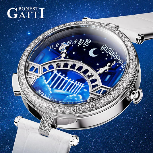 BONEST GATTI 3004 Women's Fashion Quartz Wristwatch Bridge Of Lovers Dial Stainless Steel Case Watches for Women