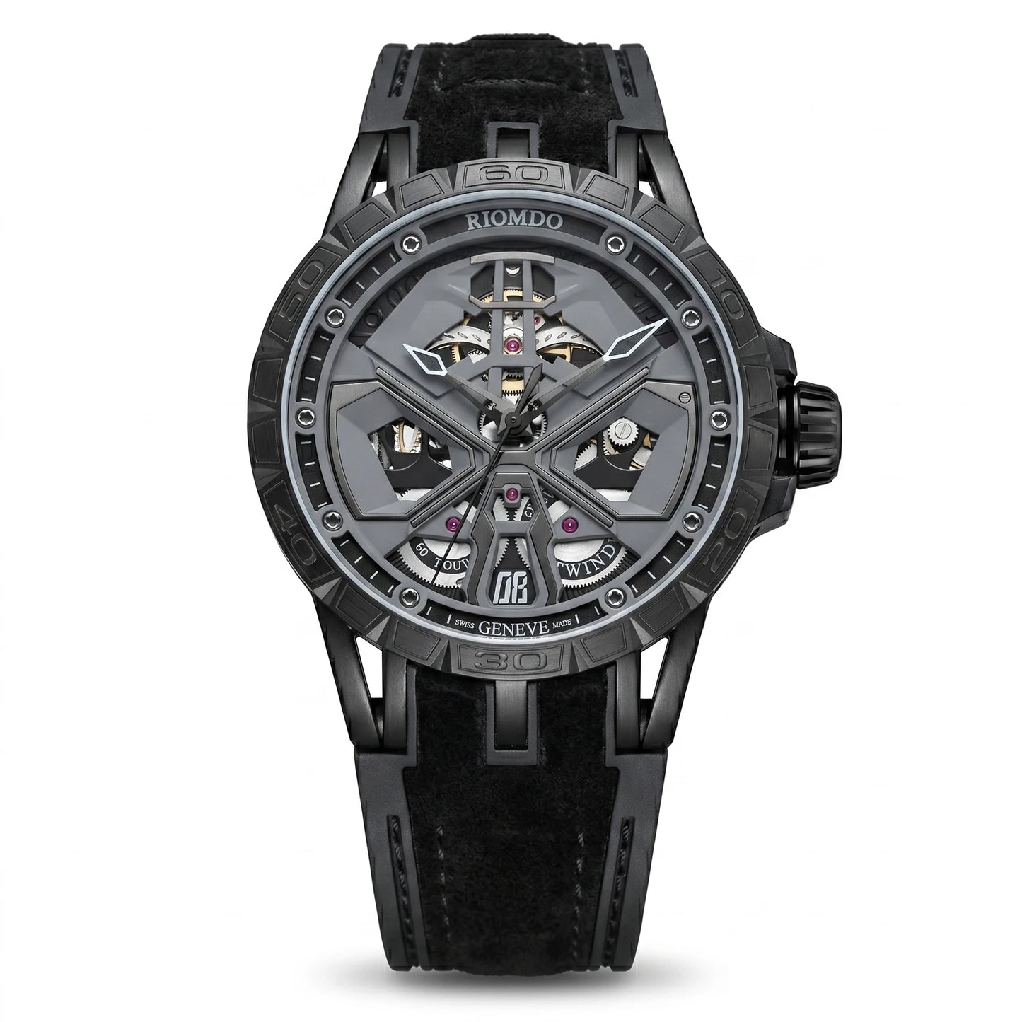 OBLVLO Men's Luxury Machinery Skeleton Mechanical Automatic Watches Analog Big Dial Blue Rubber Band Military Watch RD-909